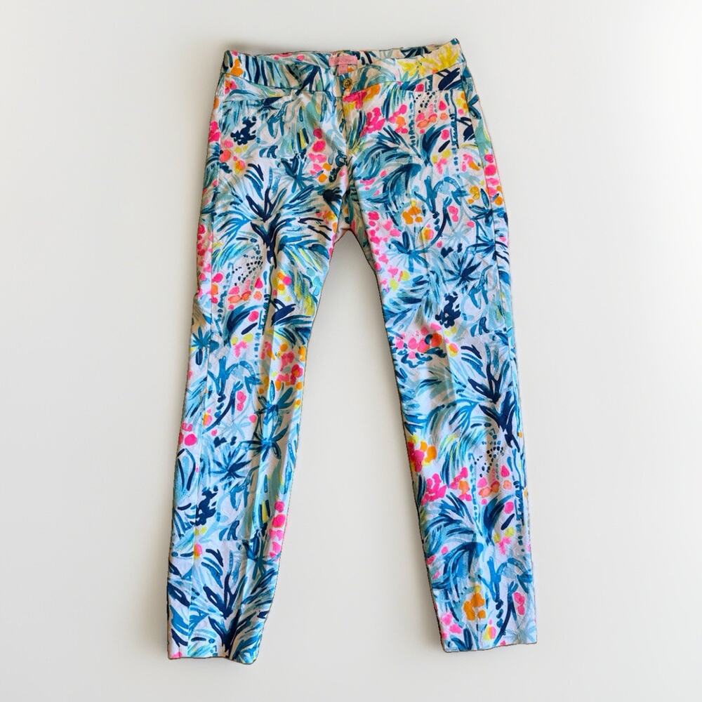 Lilly Pulitzer Pants Womens 6 Serene Blue Floral Kelly Skinny Ankle Stretch